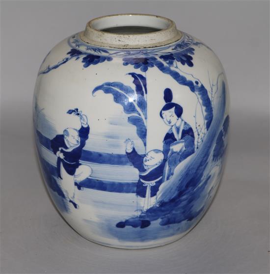 A 19th century Chinese blue and white ginger jar, 8.75in.